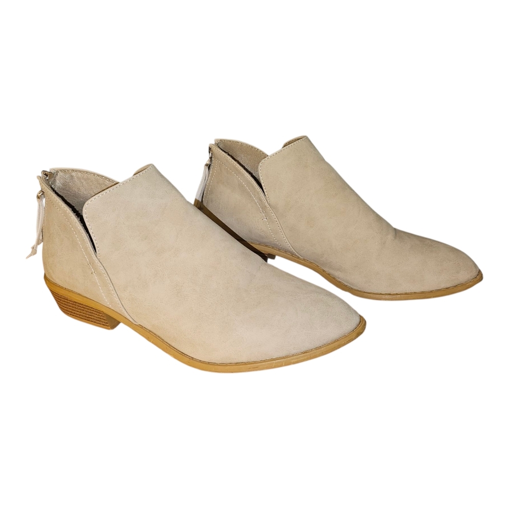 Women's Ankle Boots Stacked Mid Heel Oxfords V Cut Slip-on Boot Sz 11